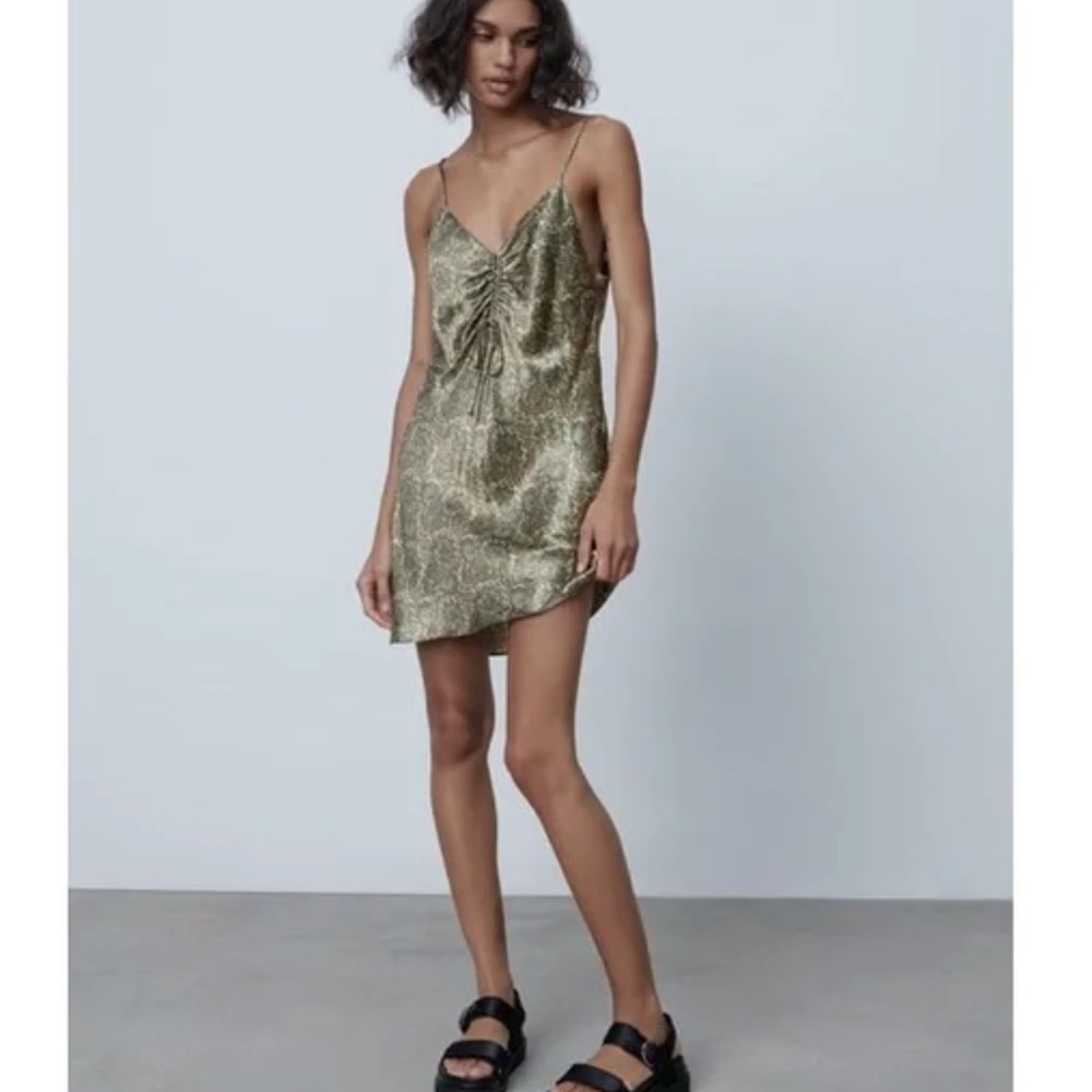 Zara Olive Paisley Satin Mini Dress